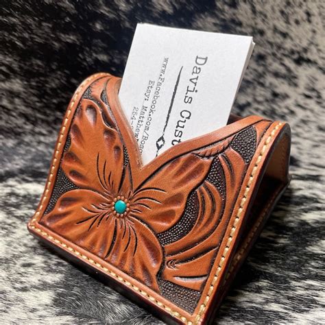 hand tooled leather business card holder